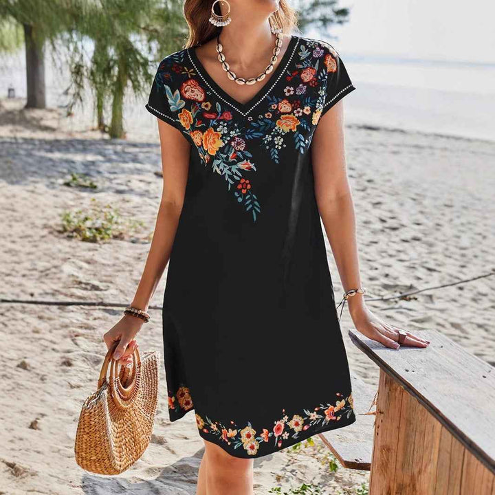 Chic Floral Print V-Neck Midi Dress for Women