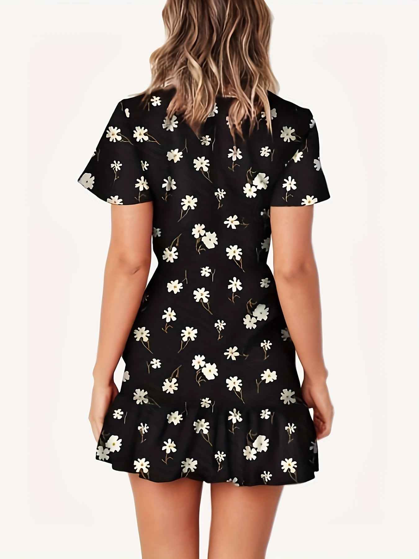 Floral Wrap Dress with Tie Waist & Ruffle Hem