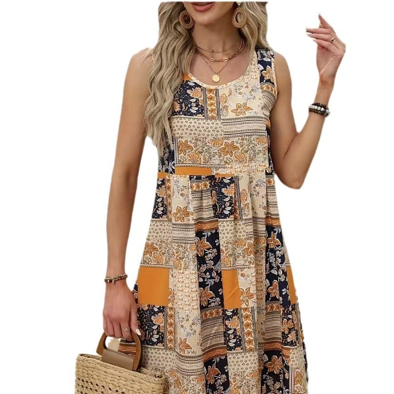 Casual Floral Print Short Sleeve Midi with Batwing Sleeves