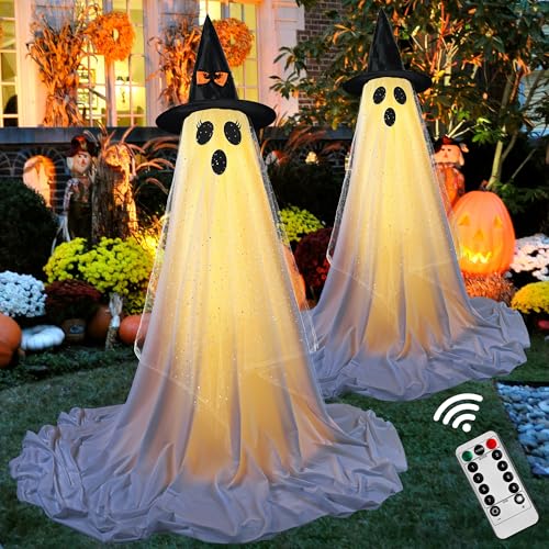 2-Pack Halloween Ghost Decorations with Remote-Controlled String Lights