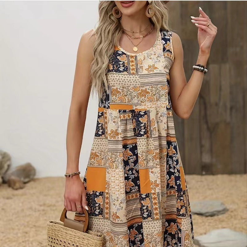 Casual Floral Print Short Sleeve Midi with Batwing Sleeves