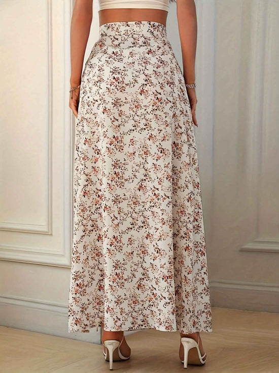 Elegant Floral Print High-Waisted Skirt with Side Slit