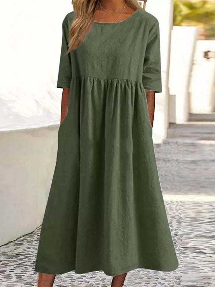 Bohemian Style V-Neck Linen Dress for Women