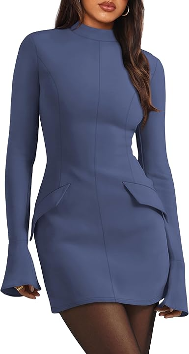 OFEEFAN Women's Fall Long Sleeve Mock Neck Dress