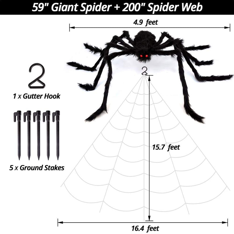 '200' Spider Web with 59' Giant Spider – Halloween Outdoor/Indoor Decor for Yard