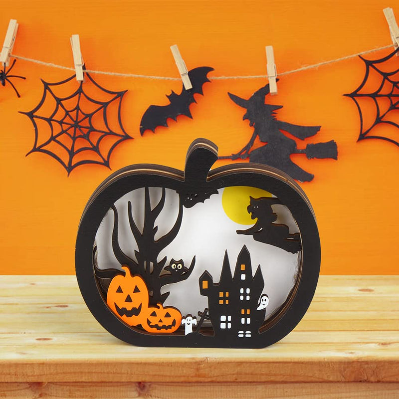 FOIMAS Light-Up Halloween Wooden Pumpkin Sign