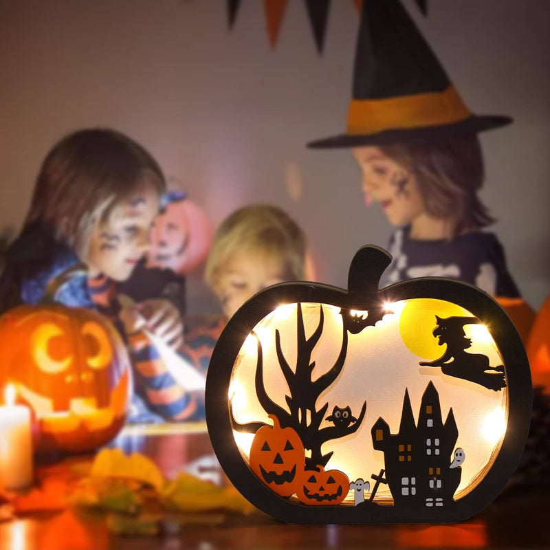FOIMAS Light-Up Halloween Wooden Pumpkin Sign