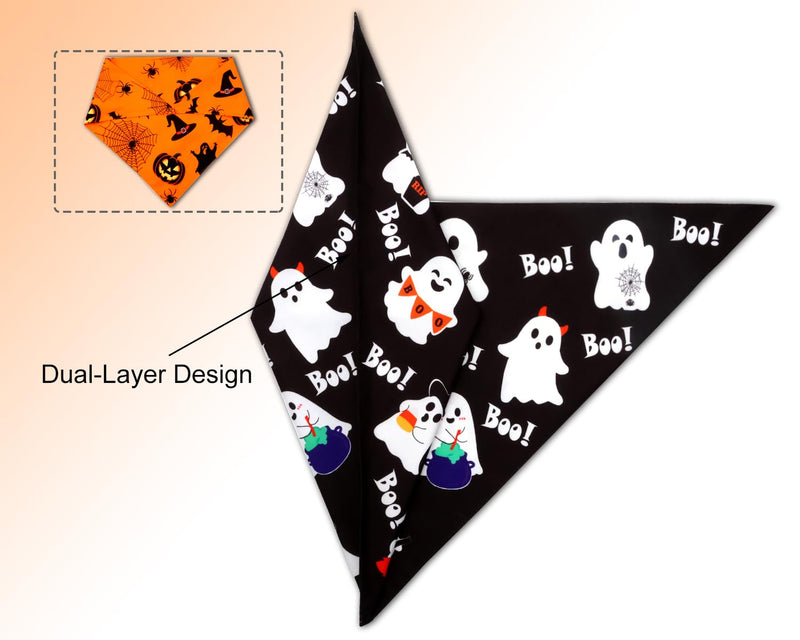 2pcs Reversible Pumpkin & Ghost Scarves for Medium/Large Dogs