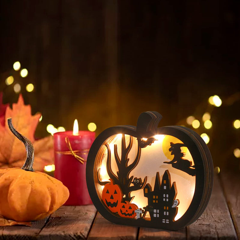 FOIMAS Light-Up Halloween Wooden Pumpkin Sign