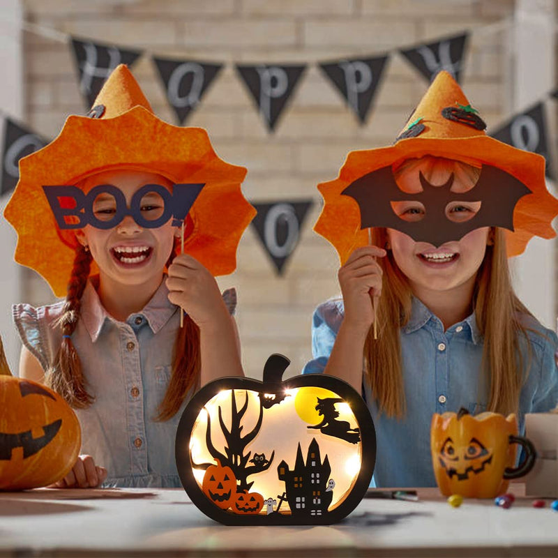 FOIMAS Light-Up Halloween Wooden Pumpkin Sign