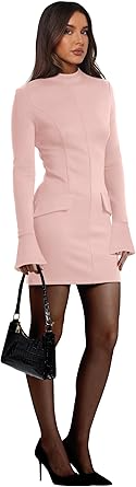 OFEEFAN Women's Fall Long Sleeve Mock Neck Dress