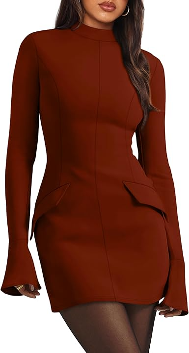 OFEEFAN Women's Fall Long Sleeve Mock Neck Dress