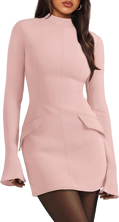 OFEEFAN Women's Fall Long Sleeve Mock Neck Dress