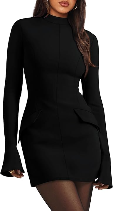 OFEEFAN Women's Fall Long Sleeve Mock Neck Dress