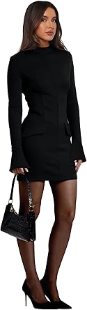 OFEEFAN Women's Fall Long Sleeve Mock Neck Dress