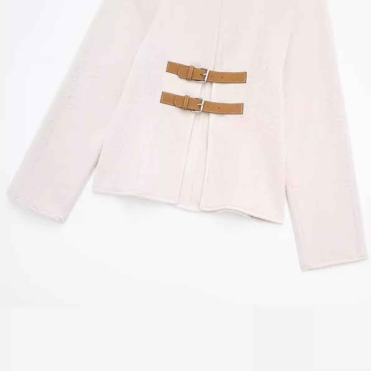 European Retro Leather Buckle Woolen Coat