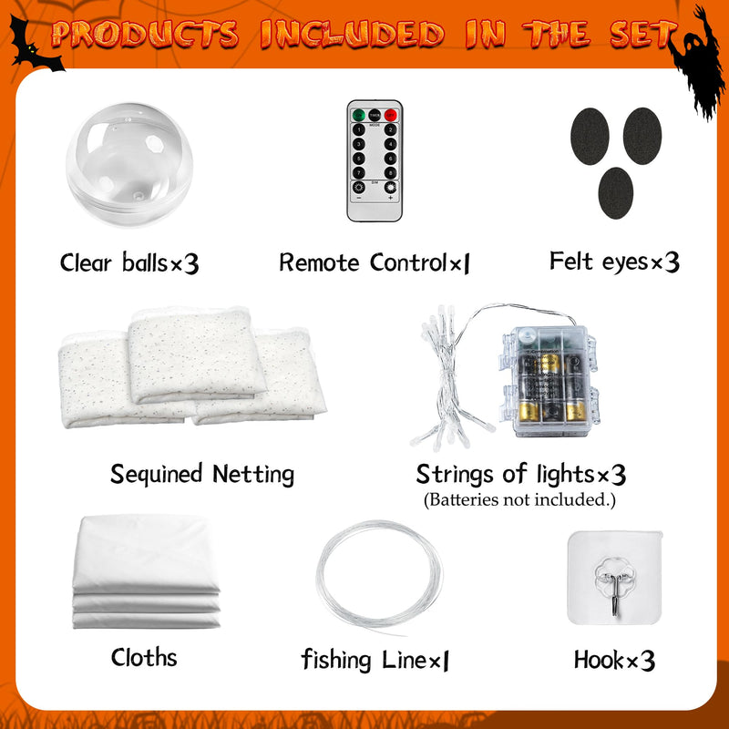 2-Pack Halloween Ghost Decorations with Remote-Controlled String Lights