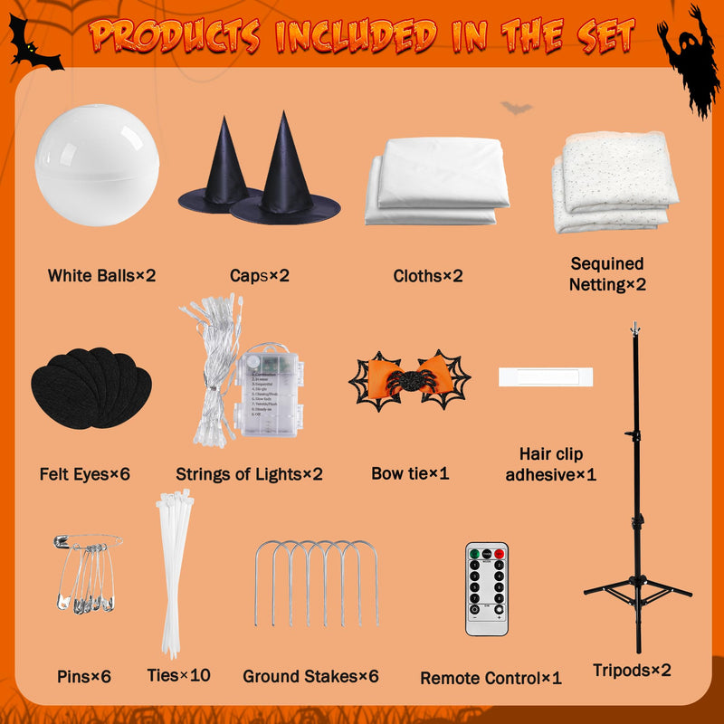 2-Pack Halloween Ghost Decorations with Remote-Controlled String Lights