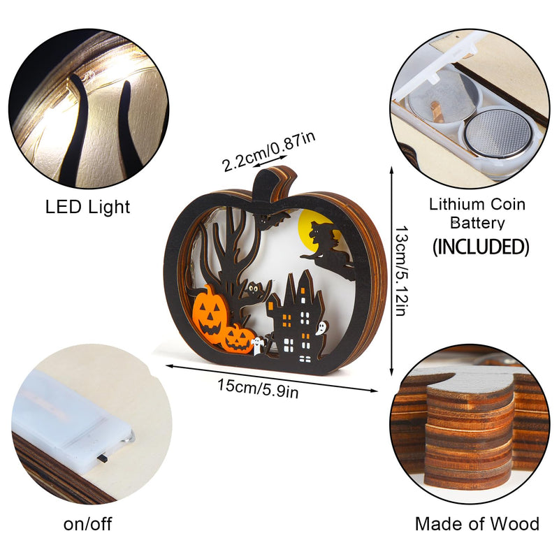 FOIMAS Light-Up Halloween Wooden Pumpkin Sign