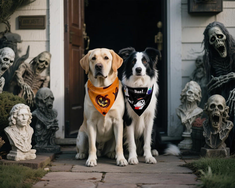 2pcs Reversible Pumpkin & Ghost Scarves for Medium/Large Dogs