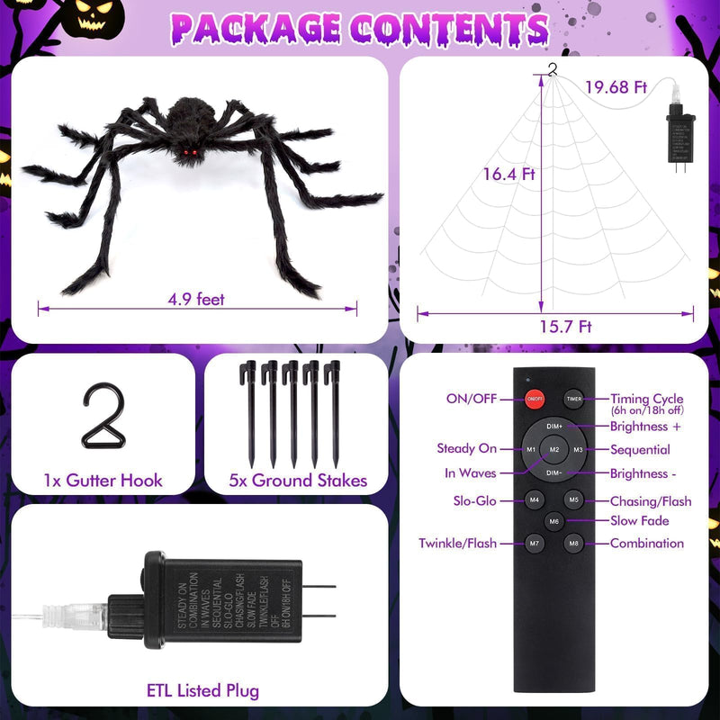 '200' Spider Web with 59' Giant Spider – Halloween Outdoor/Indoor Decor for Yard
