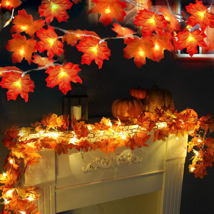 TURNMEON 2-Pack 20ft Maple Leaf LED String Lights