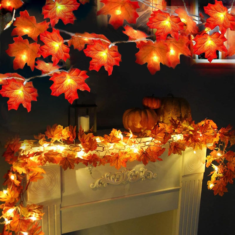 TURNMEON 2-Pack 20ft Maple Leaf LED String Lights