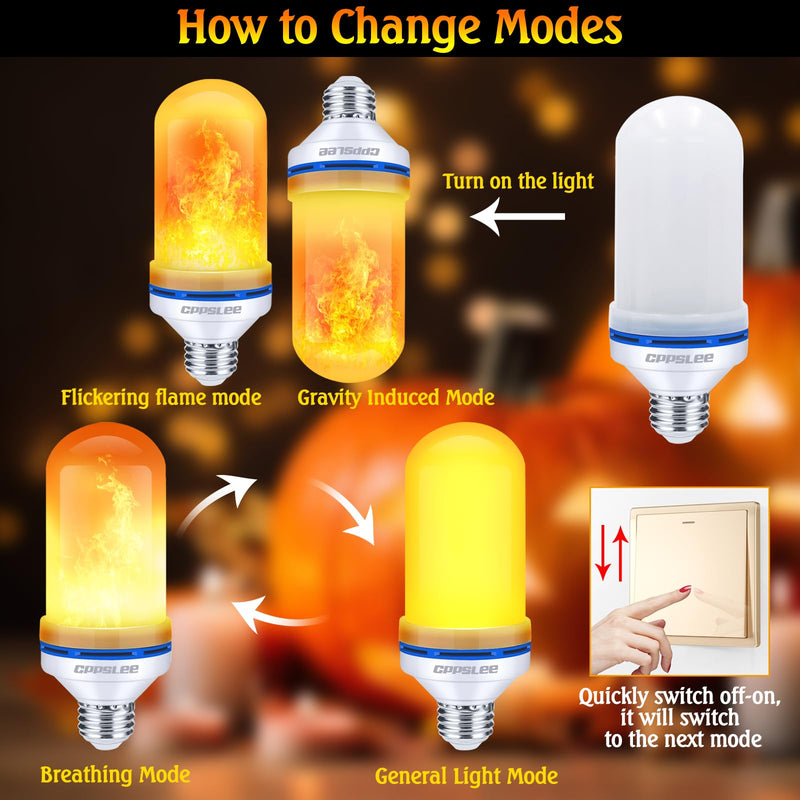 LED Flame Light Bulbs – 2 Pack, 4 Modes, E26 Base