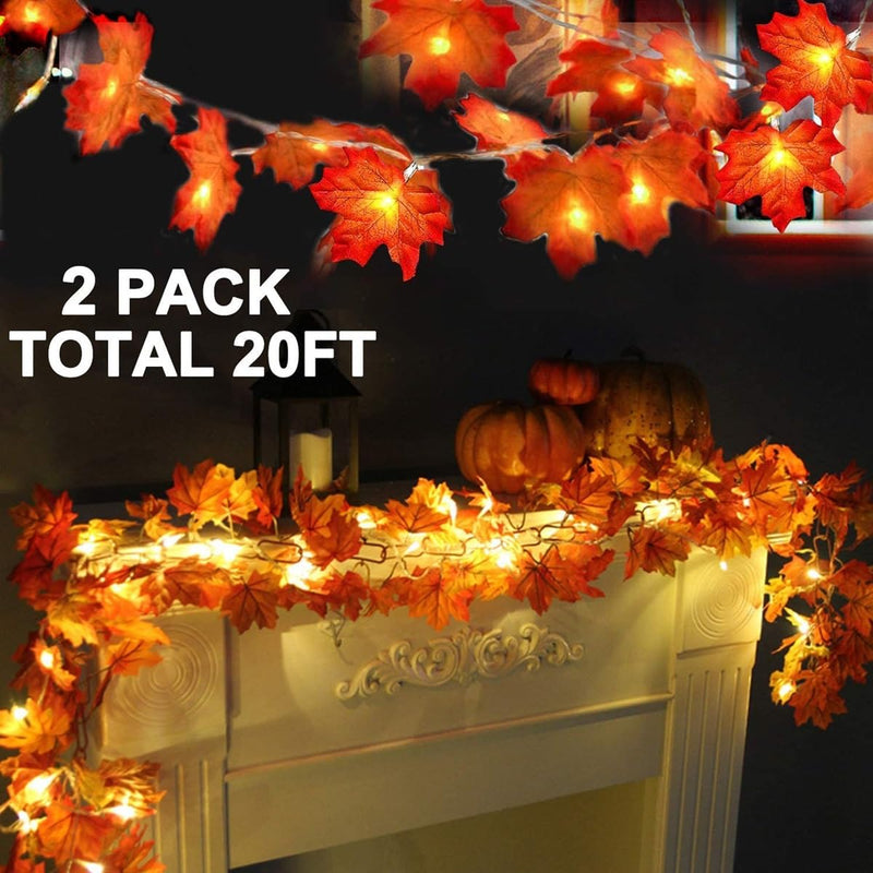 TURNMEON 2-Pack 20ft Maple Leaf LED String Lights