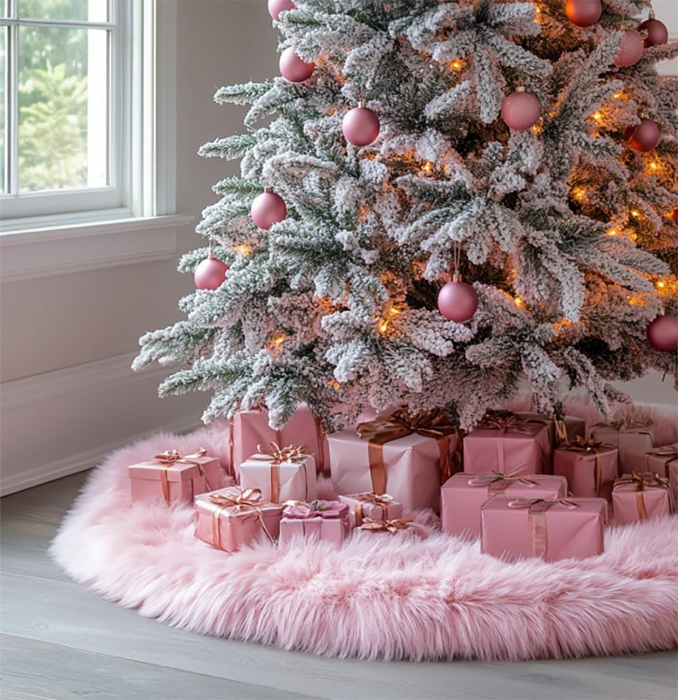 AOGU 48 Inch Faux Fur Christmas Tree Skirt White Plush Skirt for Merry Christmas Party Christmas Tree Decoration