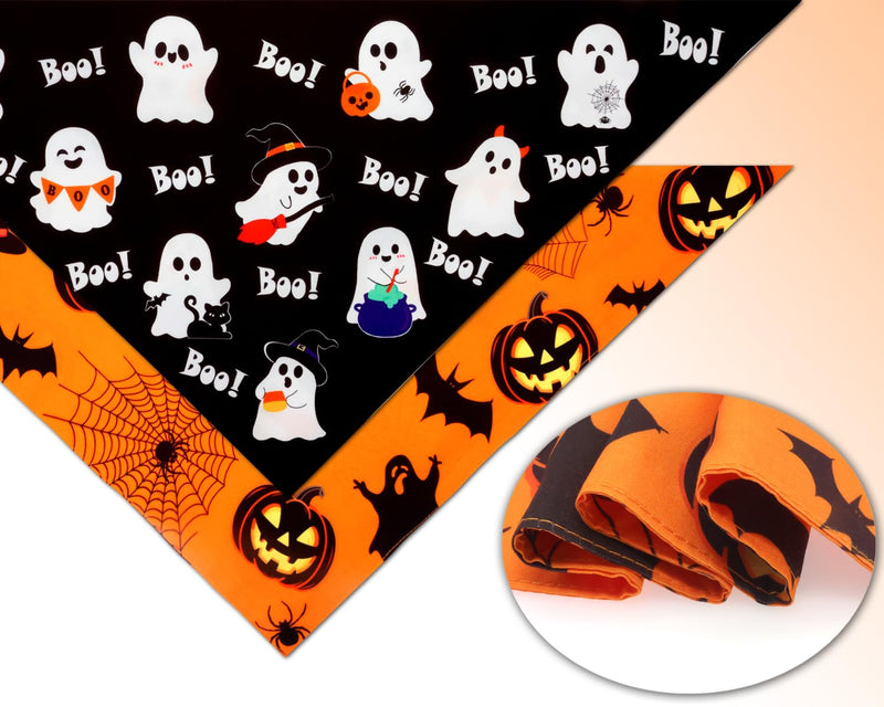 2pcs Reversible Pumpkin & Ghost Scarves for Medium/Large Dogs