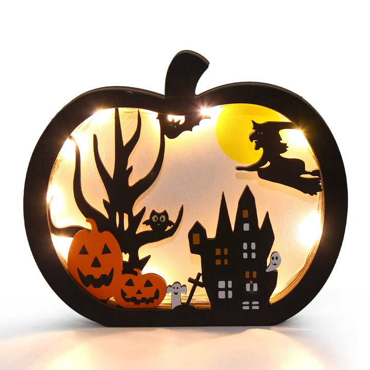 FOIMAS Light-Up Halloween Wooden Pumpkin Sign