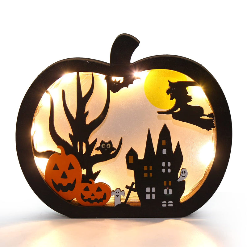FOIMAS Light-Up Halloween Wooden Pumpkin Sign