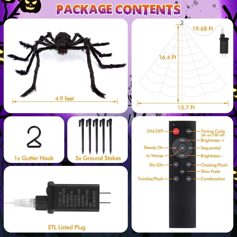 '200' Spider Web with 59' Giant Spider – Halloween Outdoor/Indoor Decor for Yard