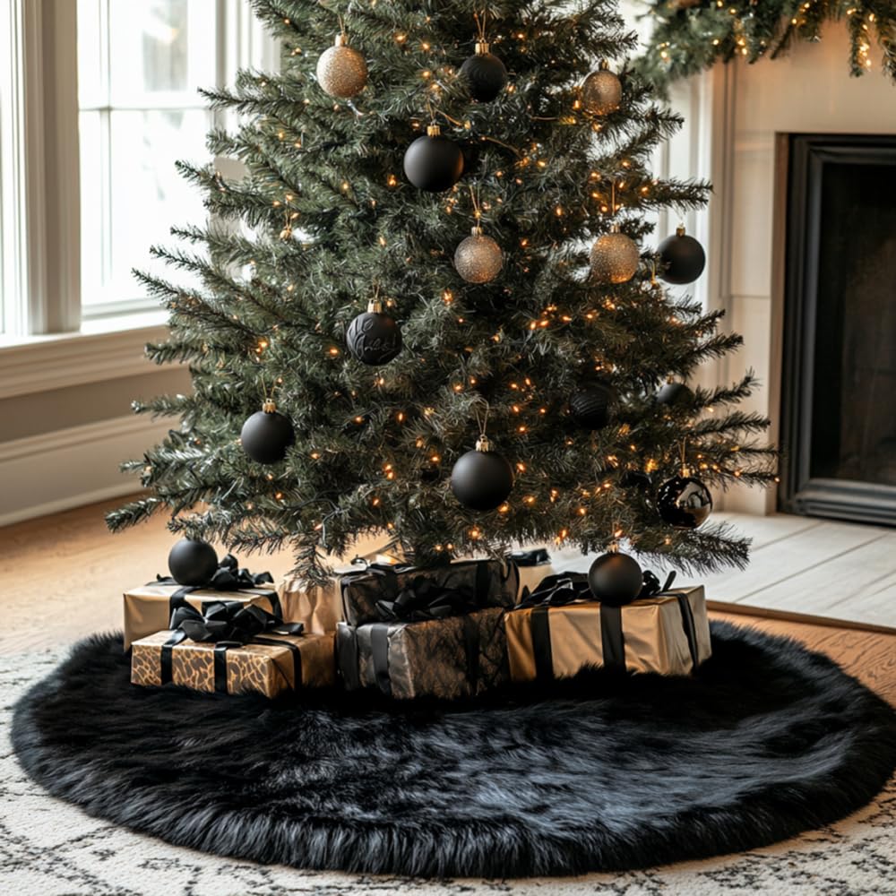 AOGU 48 Inch Faux Fur Christmas Tree Skirt White Plush Skirt for Merry Christmas Party Christmas Tree Decoration