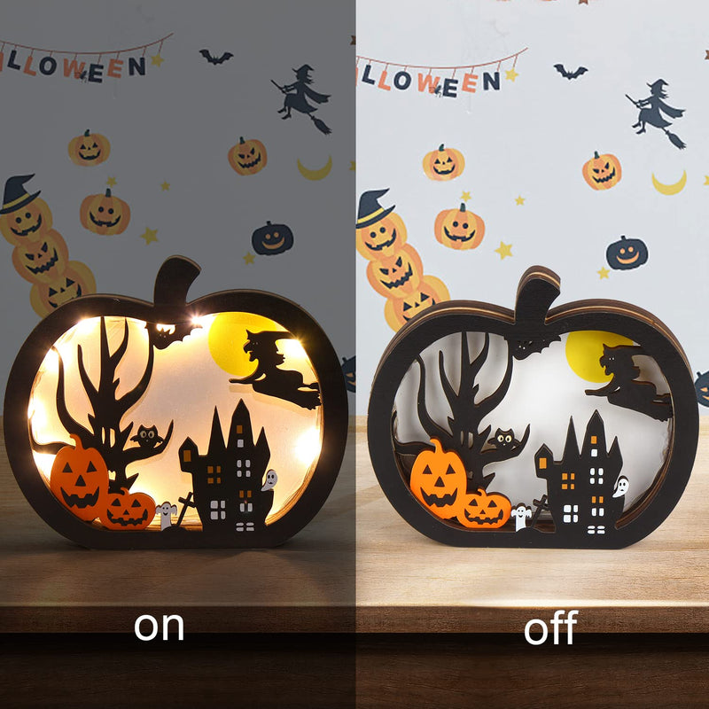 FOIMAS Light-Up Halloween Wooden Pumpkin Sign