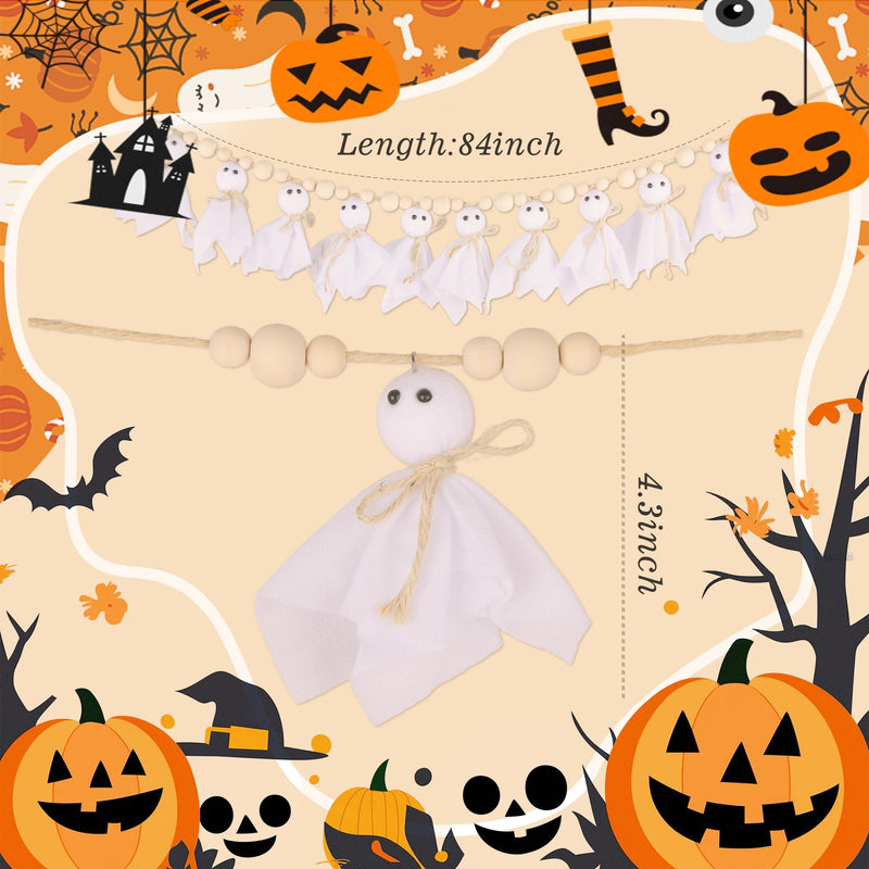7Ft Halloween Ghost Garland with Wooden Beads