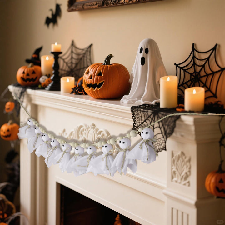 7Ft Halloween Ghost Garland with Wooden Beads