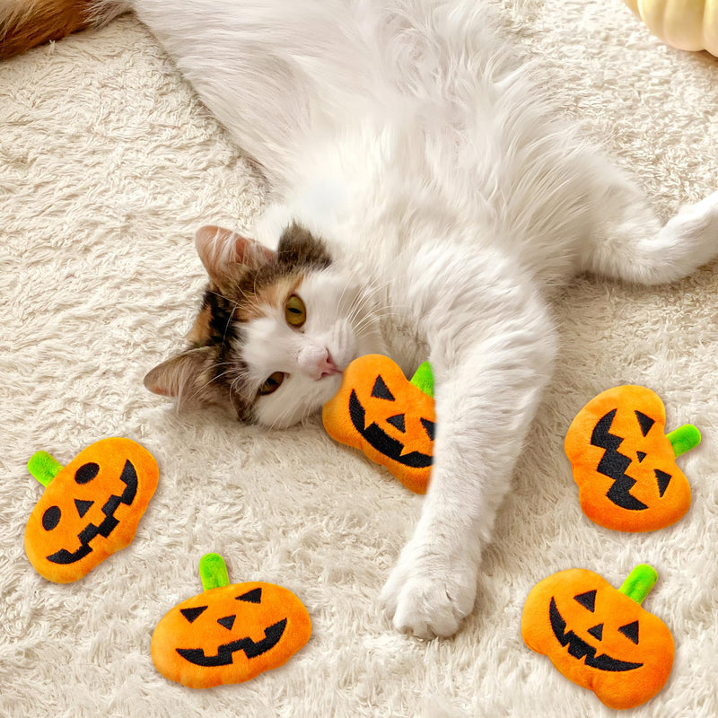 MALLMALL6 Halloween Catnip Toys – 5pcs Pumpkin Teething Set for Kittens & Cats