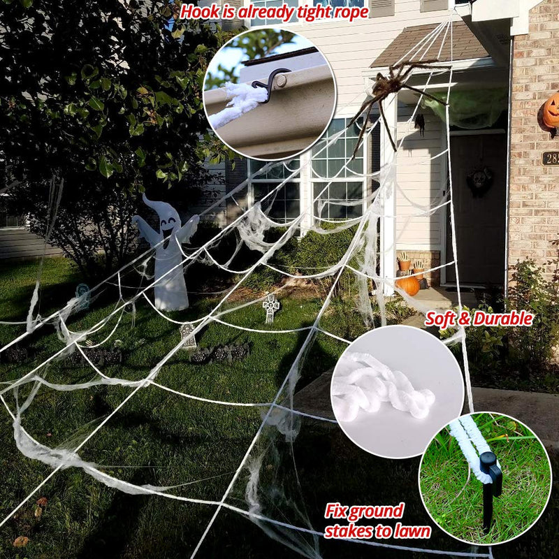 '200' Spider Web with 59' Giant Spider – Halloween Outdoor/Indoor Decor for Yard