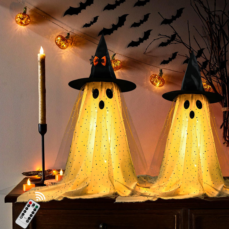 2-Pack Halloween Ghost Decorations with Remote-Controlled String Lights