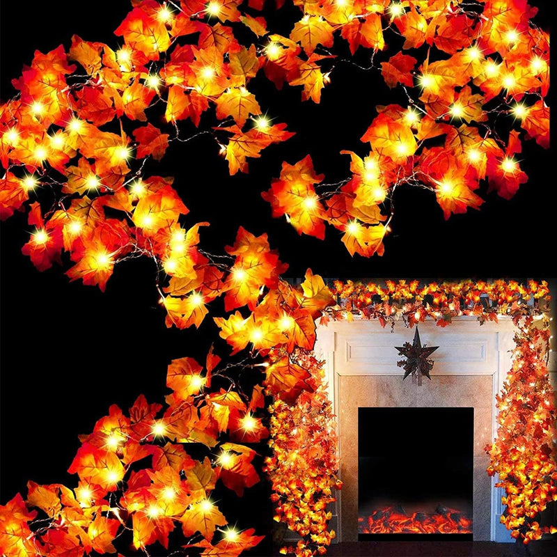 TURNMEON 2-Pack 20ft Maple Leaf LED String Lights