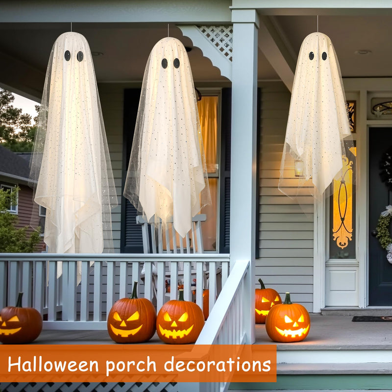 2-Pack Halloween Ghost Decorations with Remote-Controlled String Lights