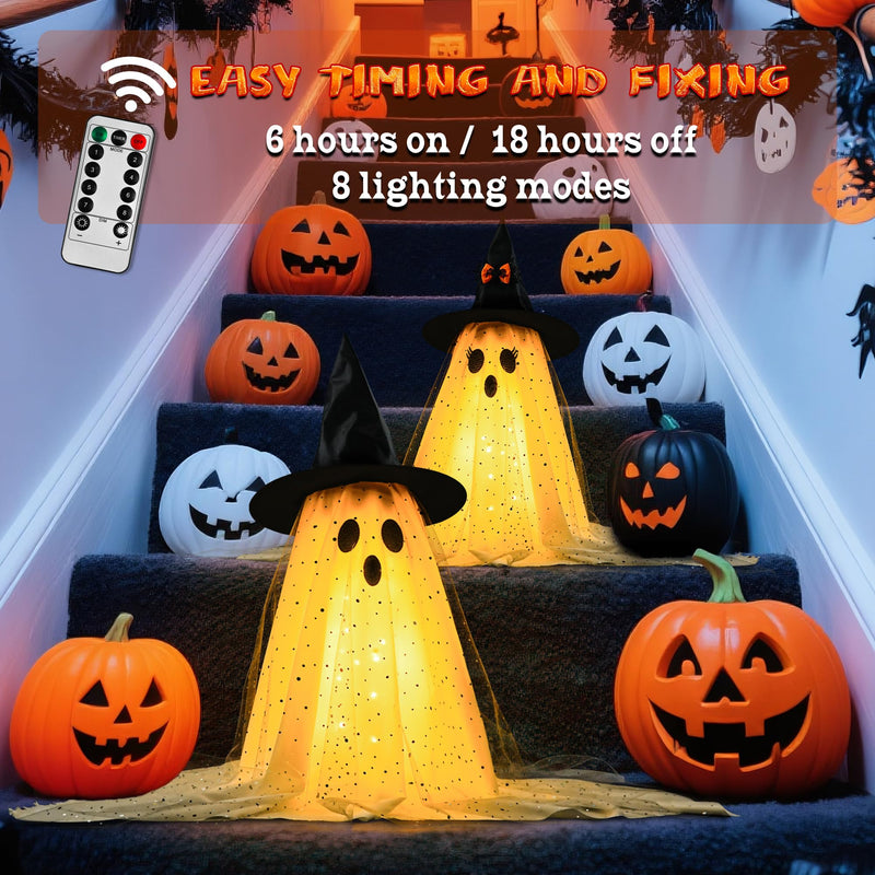 2-Pack Halloween Ghost Decorations with Remote-Controlled String Lights