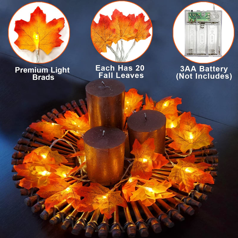 TURNMEON 2-Pack 20ft Maple Leaf LED String Lights