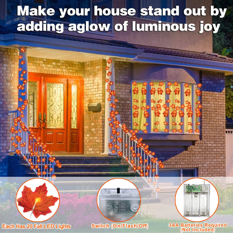 TURNMEON 2-Pack 20ft Maple Leaf LED String Lights