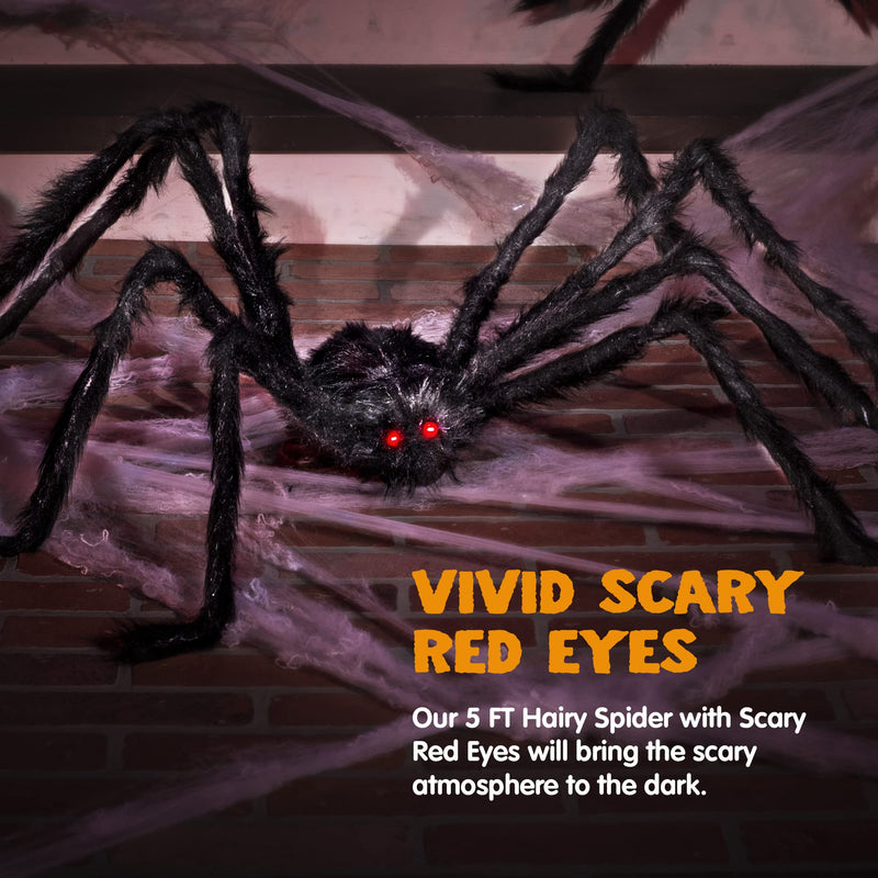 JOYIN 5ft Giant Halloween Spider – Large Black Spider for Outdoor Yard