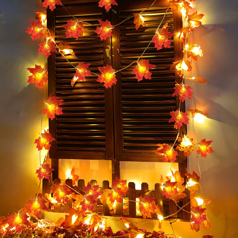 TURNMEON 2-Pack 20ft Maple Leaf LED String Lights
