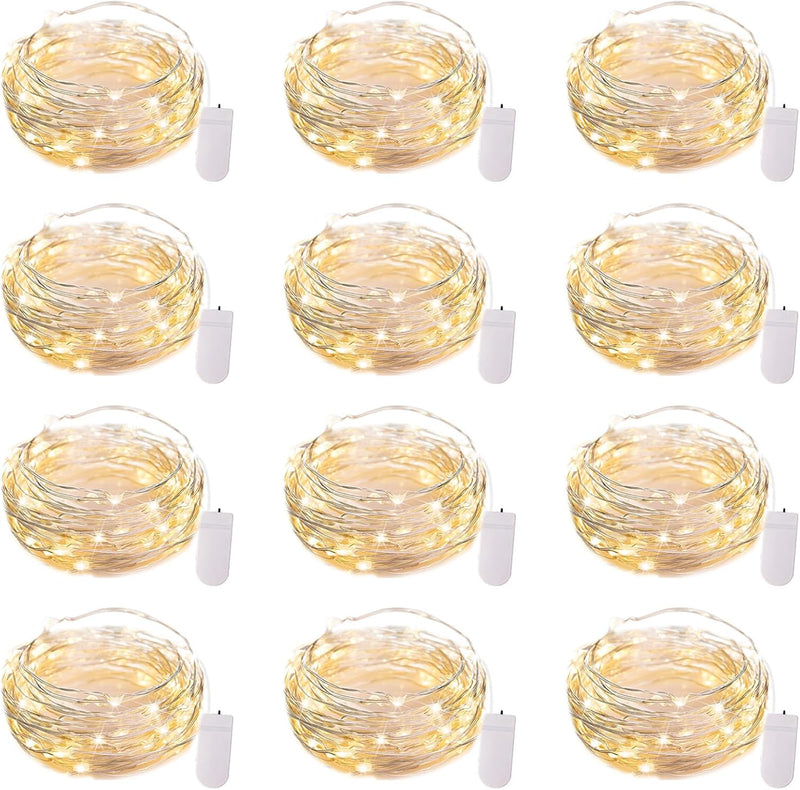 Brightown 12 Pack LED Fairy Lights Battery Operated String Lights - 7ft 20LED Waterproof Silver Wire Firefly Starry Moon Lights for DIY Crafts Wedding Table Centerpieces Party Bedroom Christmas