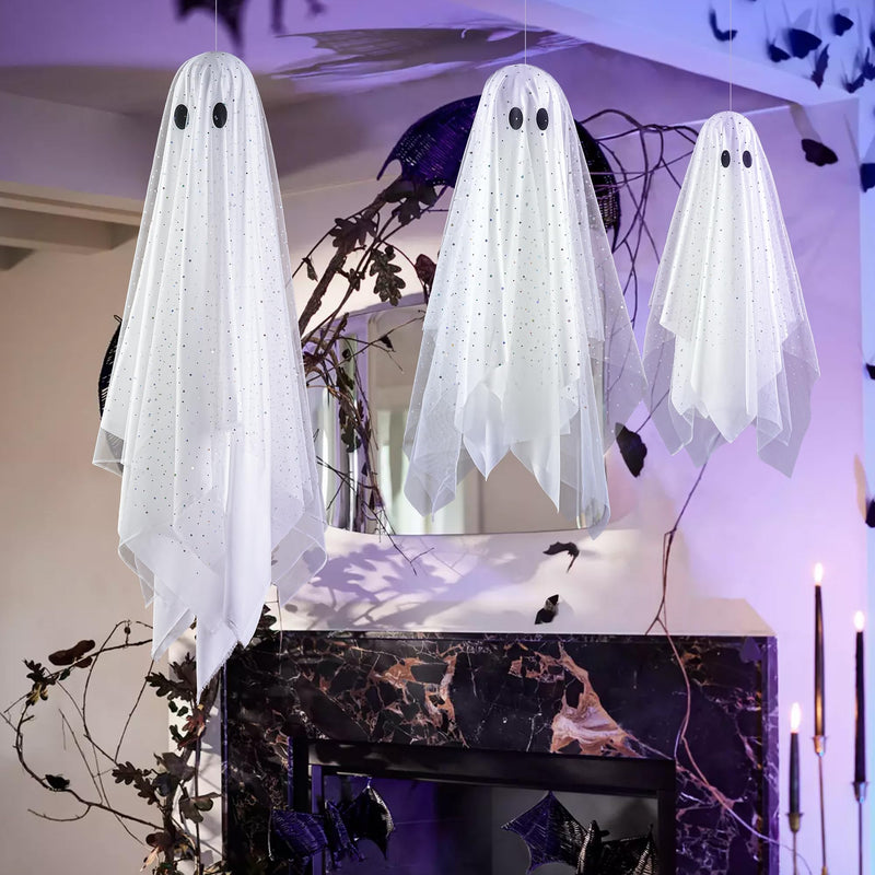 2-Pack Halloween Ghost Decorations with Remote-Controlled String Lights